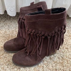 Brown fringe booties